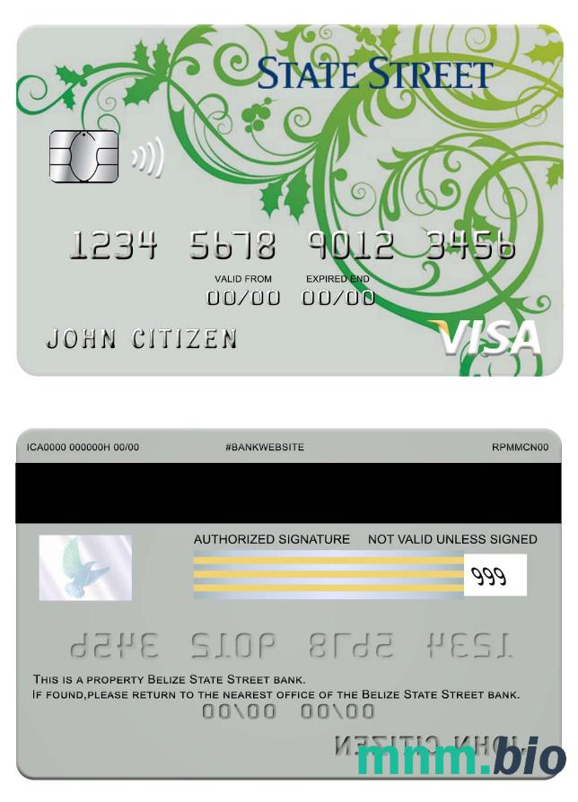 Belize State strret bank przykład karty visa w formacie PSD